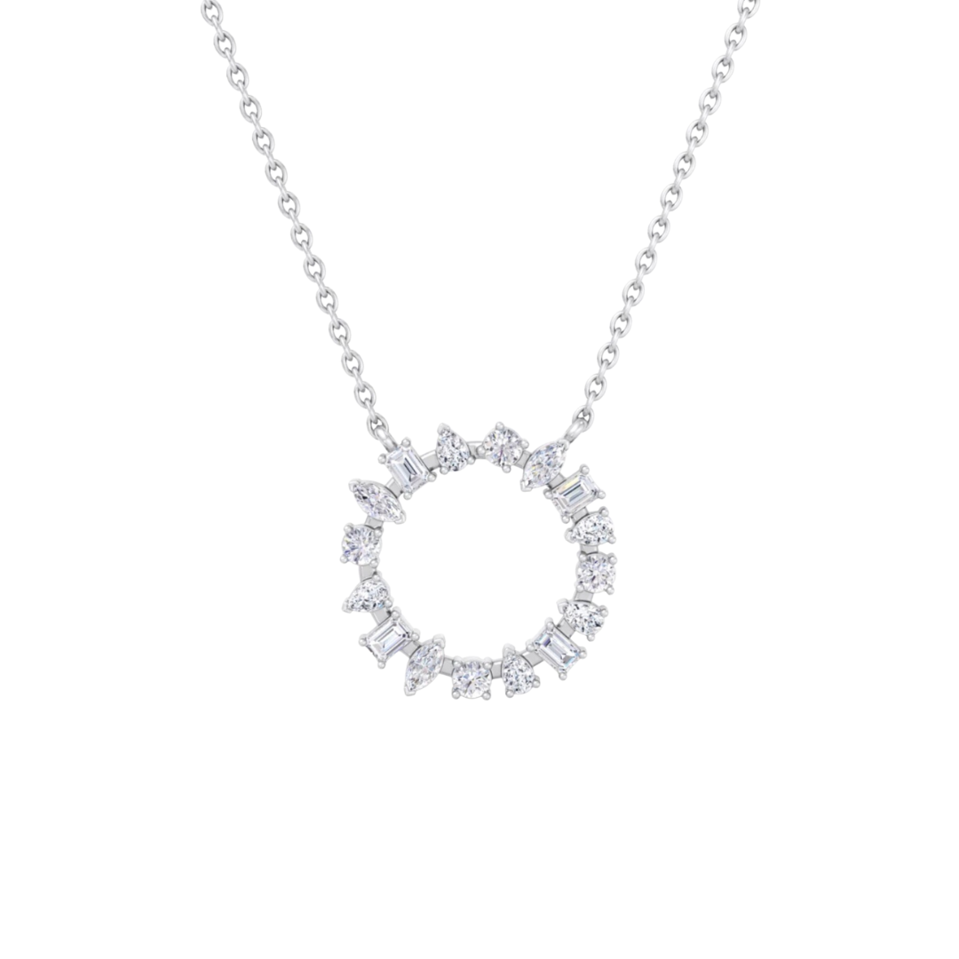 14k gold multi shape diamond circle pendant with lab-created diamonds by Sakaris Jewelers