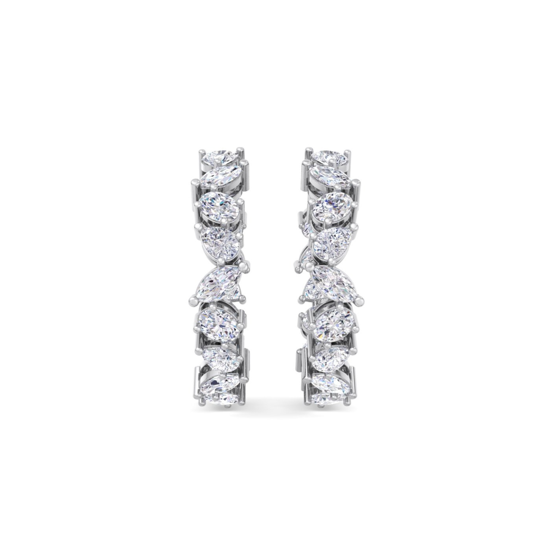 14k gold multi-shape diamond inside out hoop earrings with marquise, oval, and pear lab-created diamonds