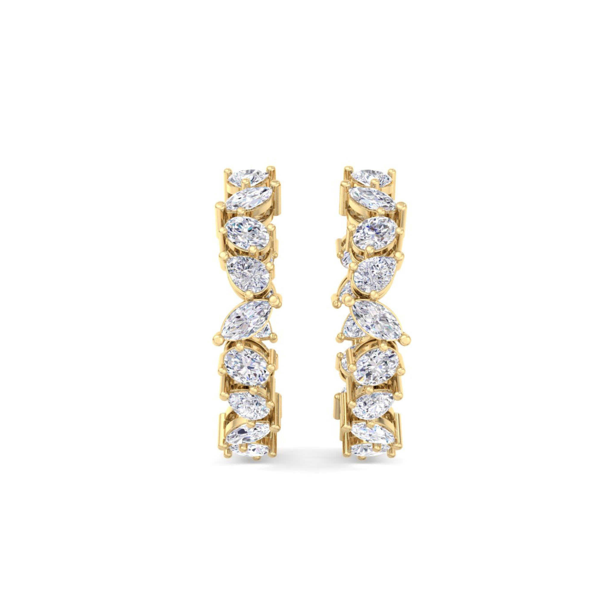 14k gold multi-shape diamond inside out hoop earrings with marquise, oval, and pear lab-created diamonds