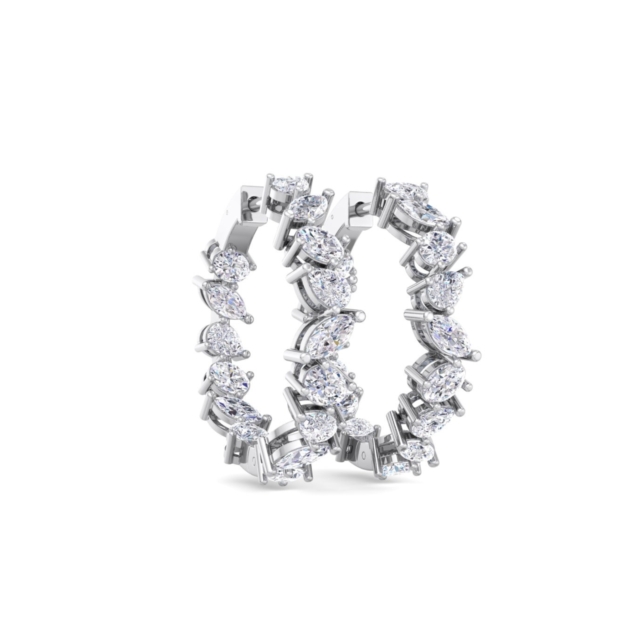 14k gold multi-shape diamond inside out hoop earrings with marquise, oval, and pear lab-created diamonds