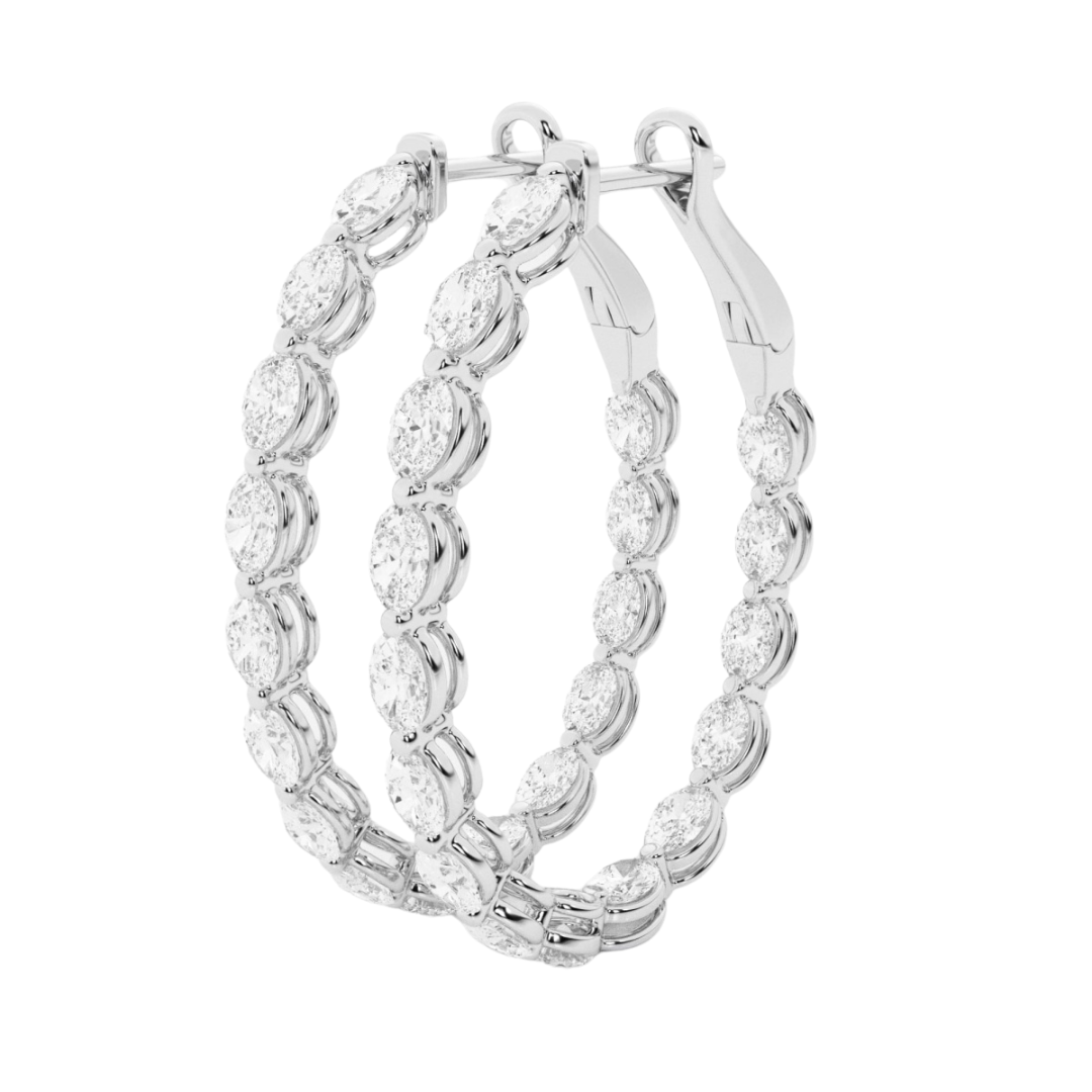 14k gold oval diamond hoop earrings with lab-created diamonds