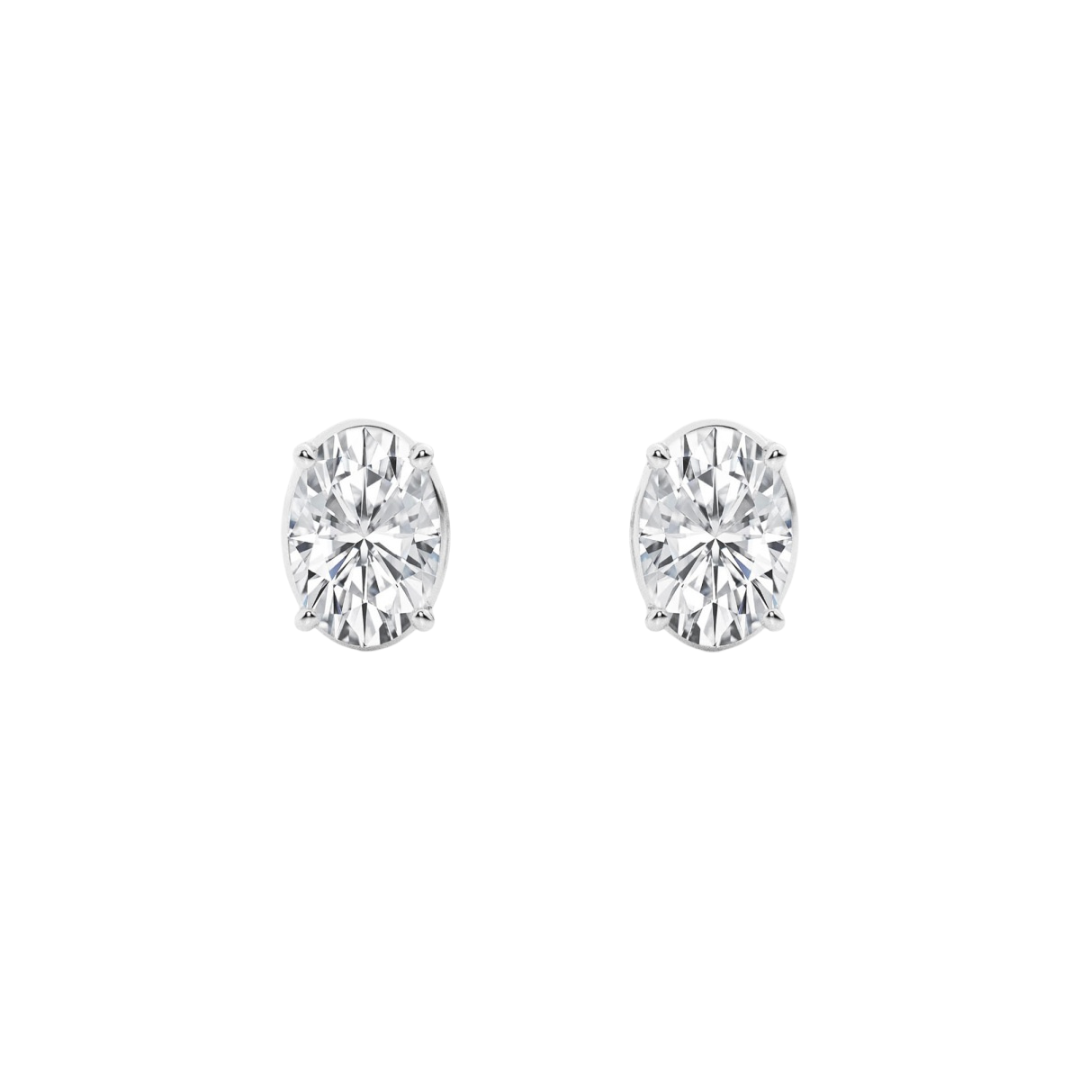 14k gold oval diamond stud earrings with lab-created diamonds