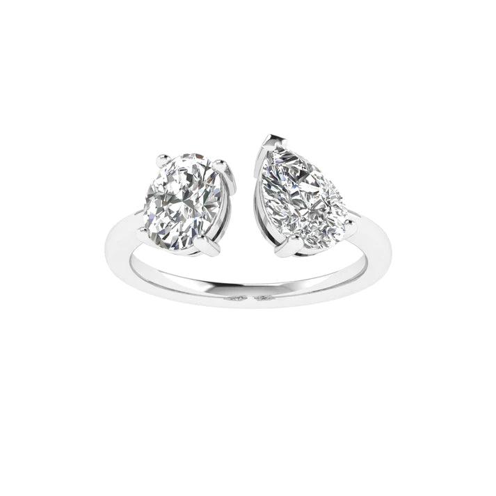 14k gold toi et moi ring with oval and pear lab-created diamonds