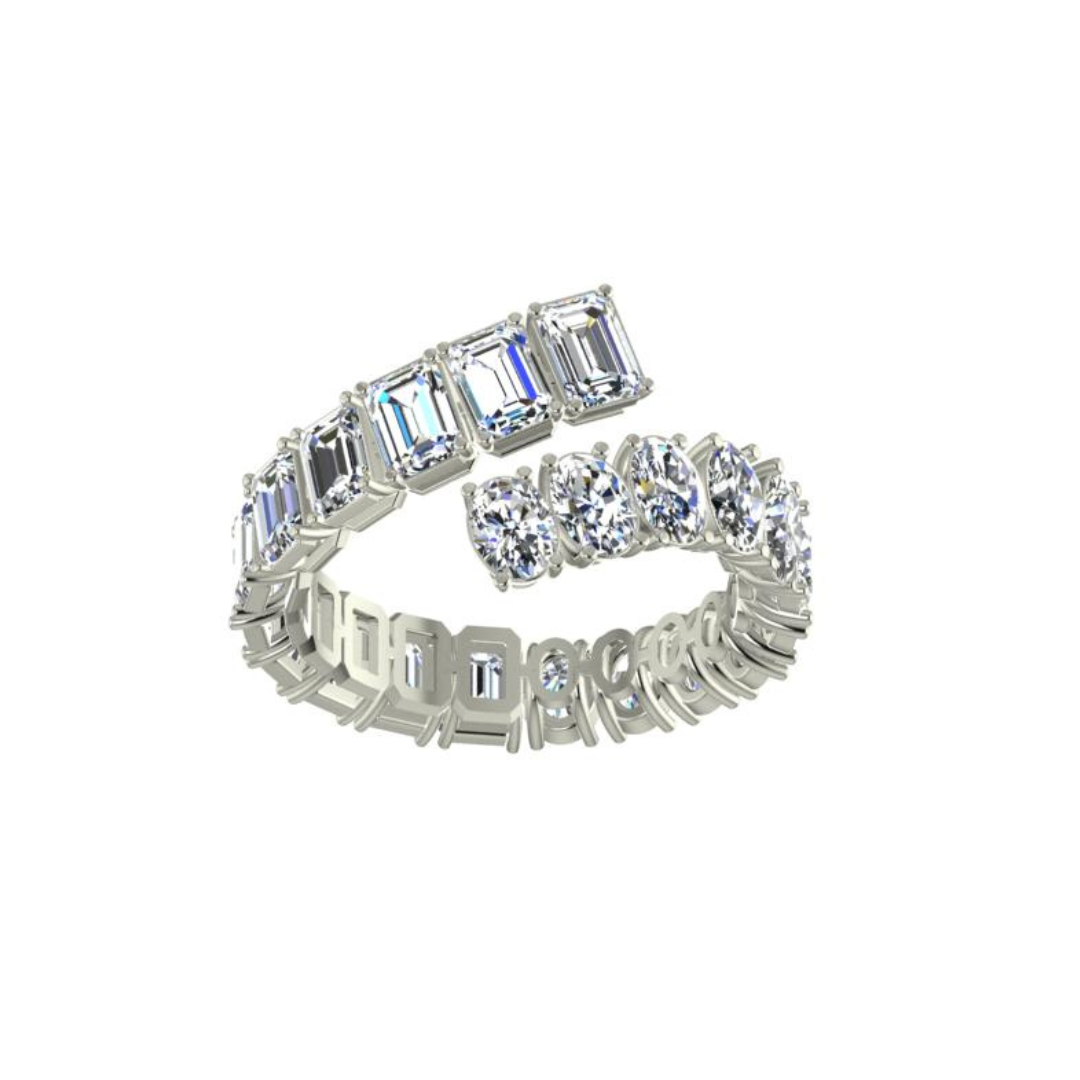 14k gold overlap emerald and oval diamond eternity ring with lab-created diamonds