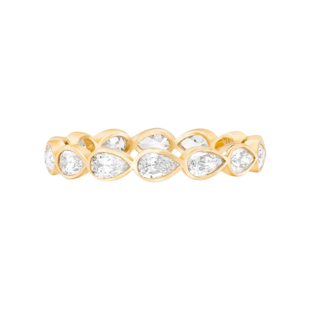 14k gold pear diamond bezel set eternity ring with lab-created diamonds