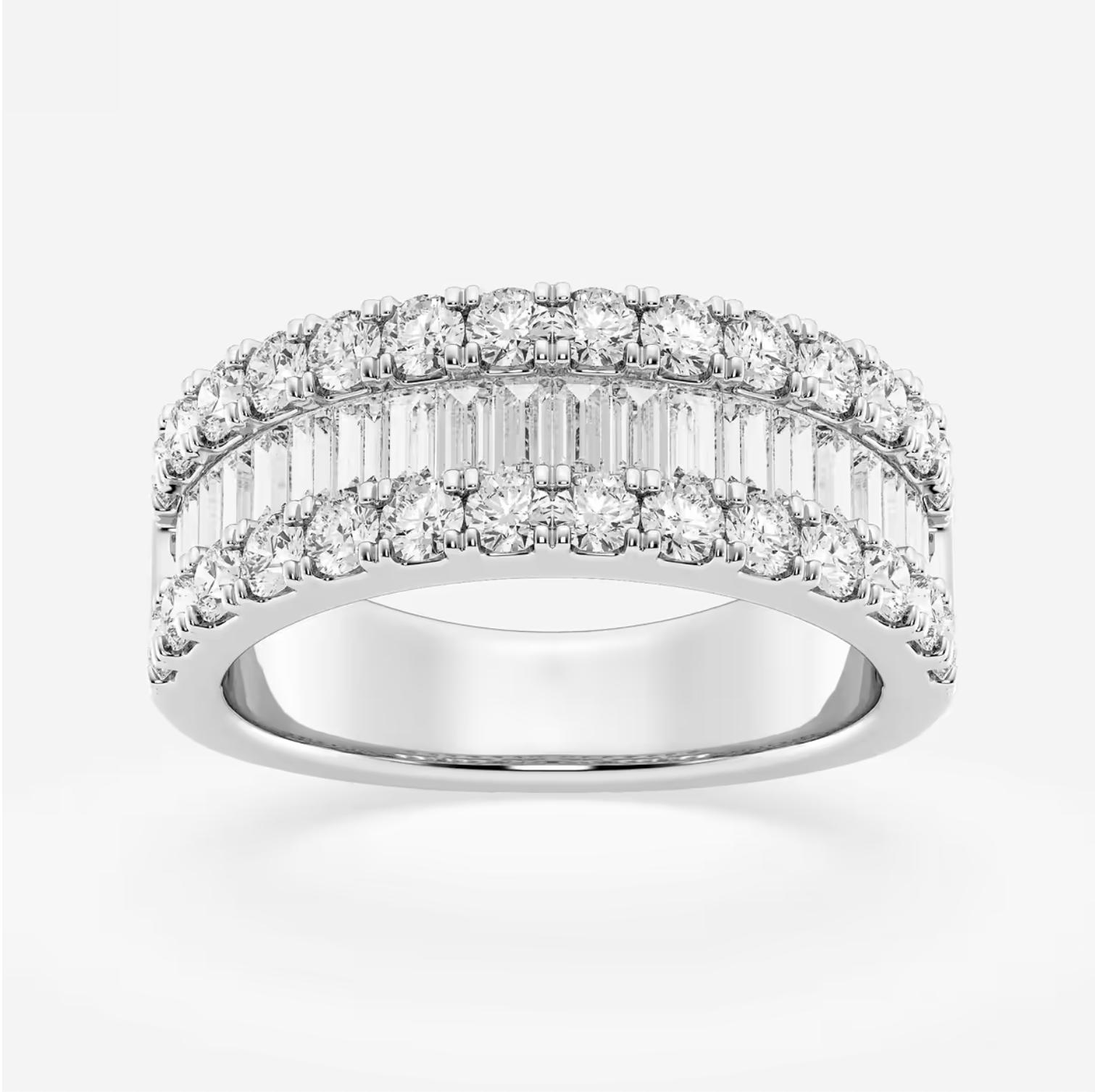 14k gold round and baguette diamond half eternity ring with lab-created diamonds