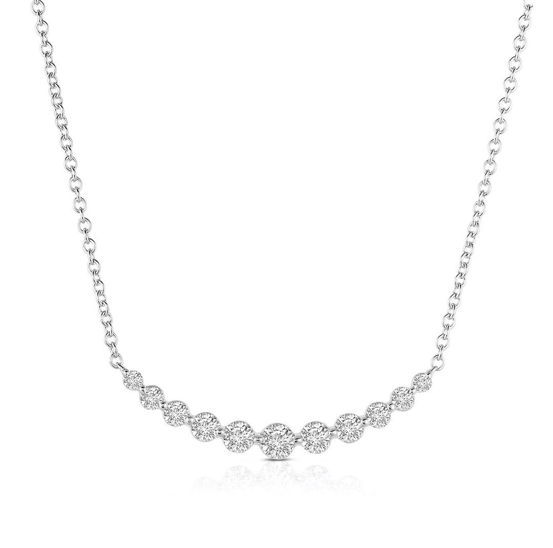 14k gold round cut diamond smile pendant with lab-created diamonds by Sakaris Jewelers