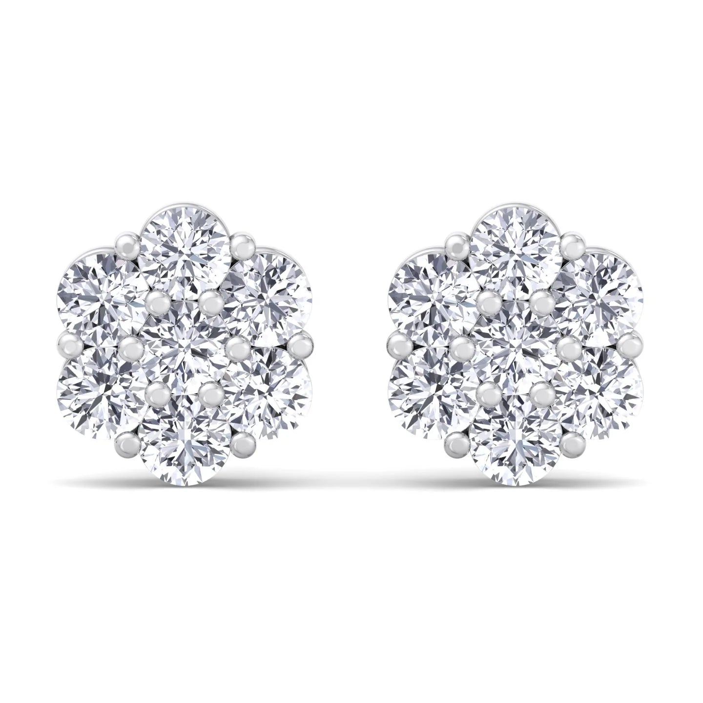 14k gold round diamond flower cluster stud earrings with 7 lab-created diamonds by Sakaris Jewelers