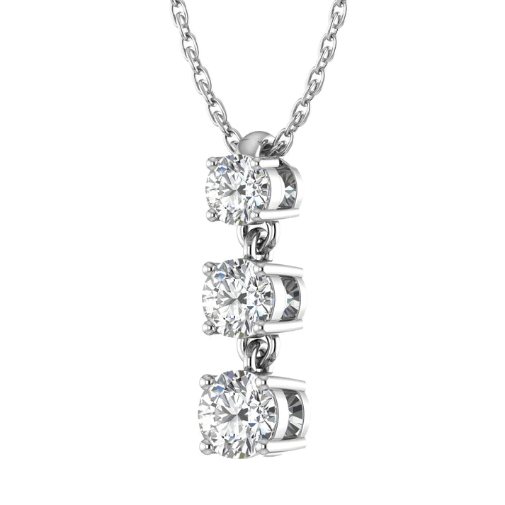 14k gold round diamond graduated drop pendant with 3 lab-created diamonds by Sakaris Jewelers
