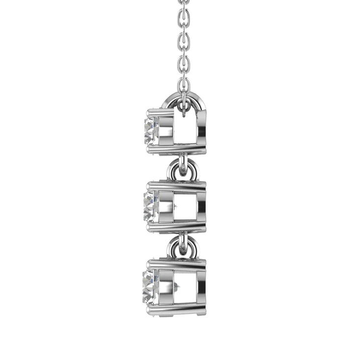 14k gold round diamond graduated drop pendant with 3 lab-created diamonds by Sakaris Jewelers