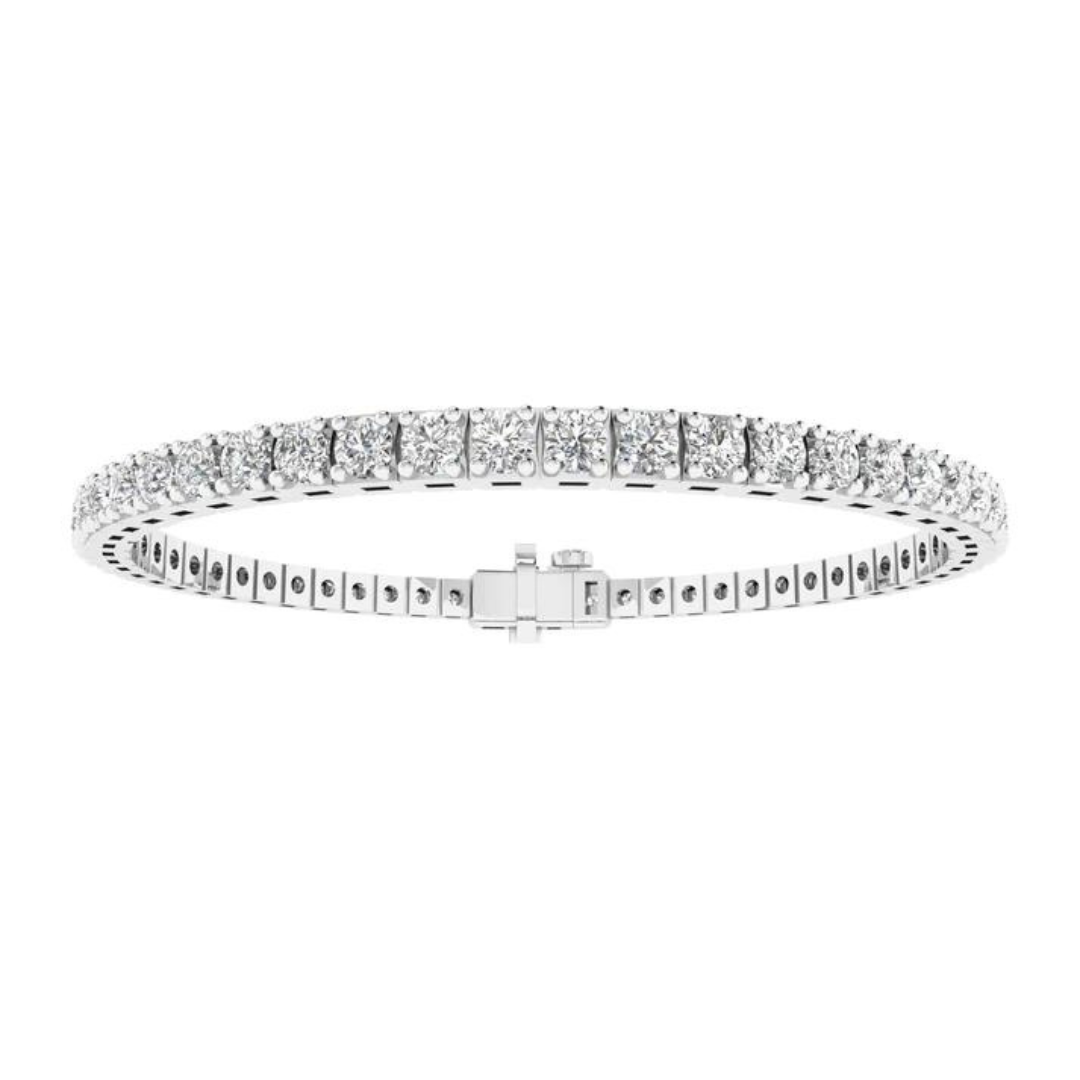 14k gold round diamond tennis bracelet with 5ct or 7ct lab-created diamonds by Sakaris Jewelers
