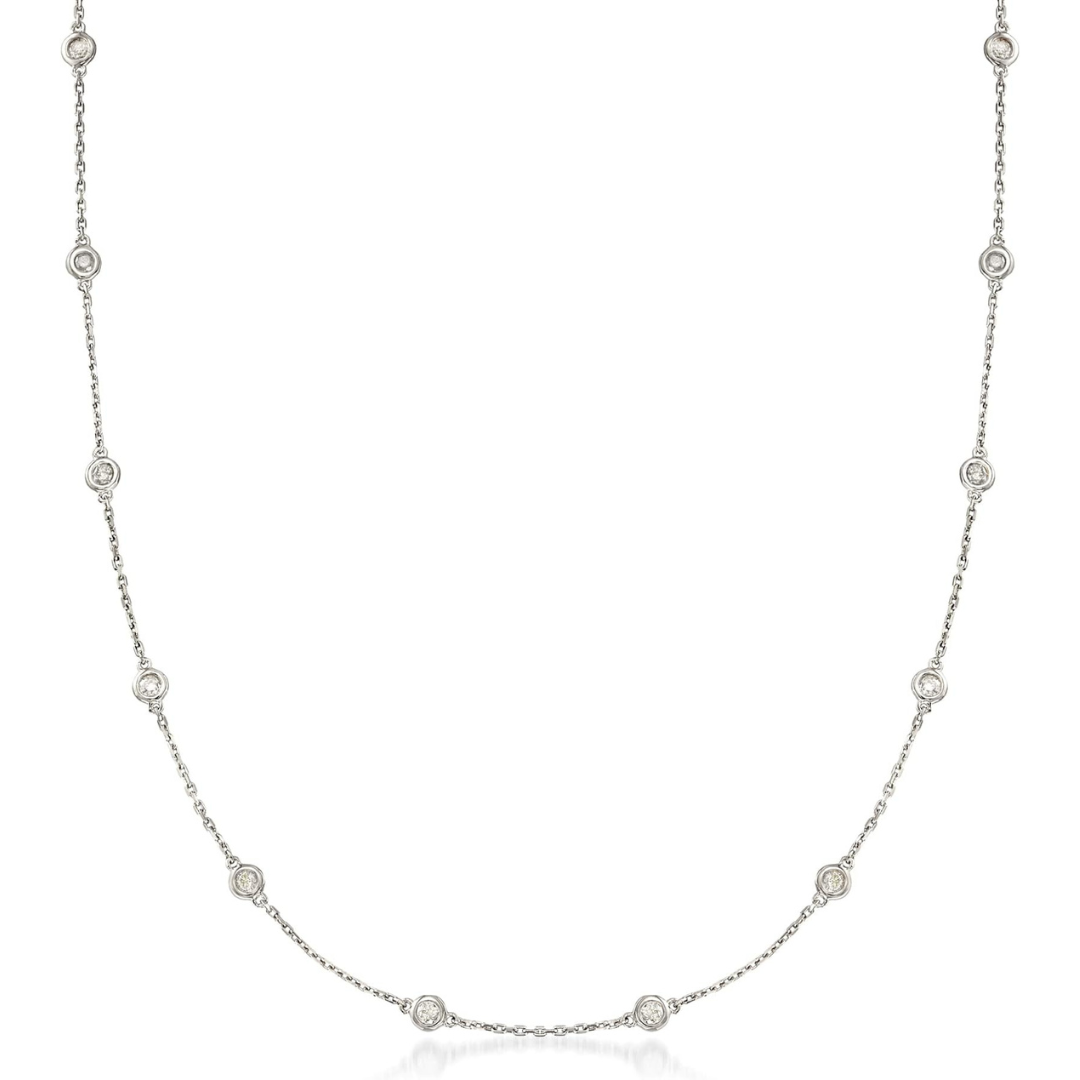 18-inch diamond yard necklace featuring evenly spaced brilliant diamonds, available in 2.7 carat and 4.2 carat total weight
