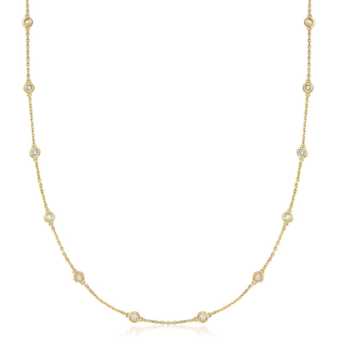 18-inch diamond yard necklace featuring evenly spaced brilliant diamonds, available in 2.7 carat and 4.2 carat total weight