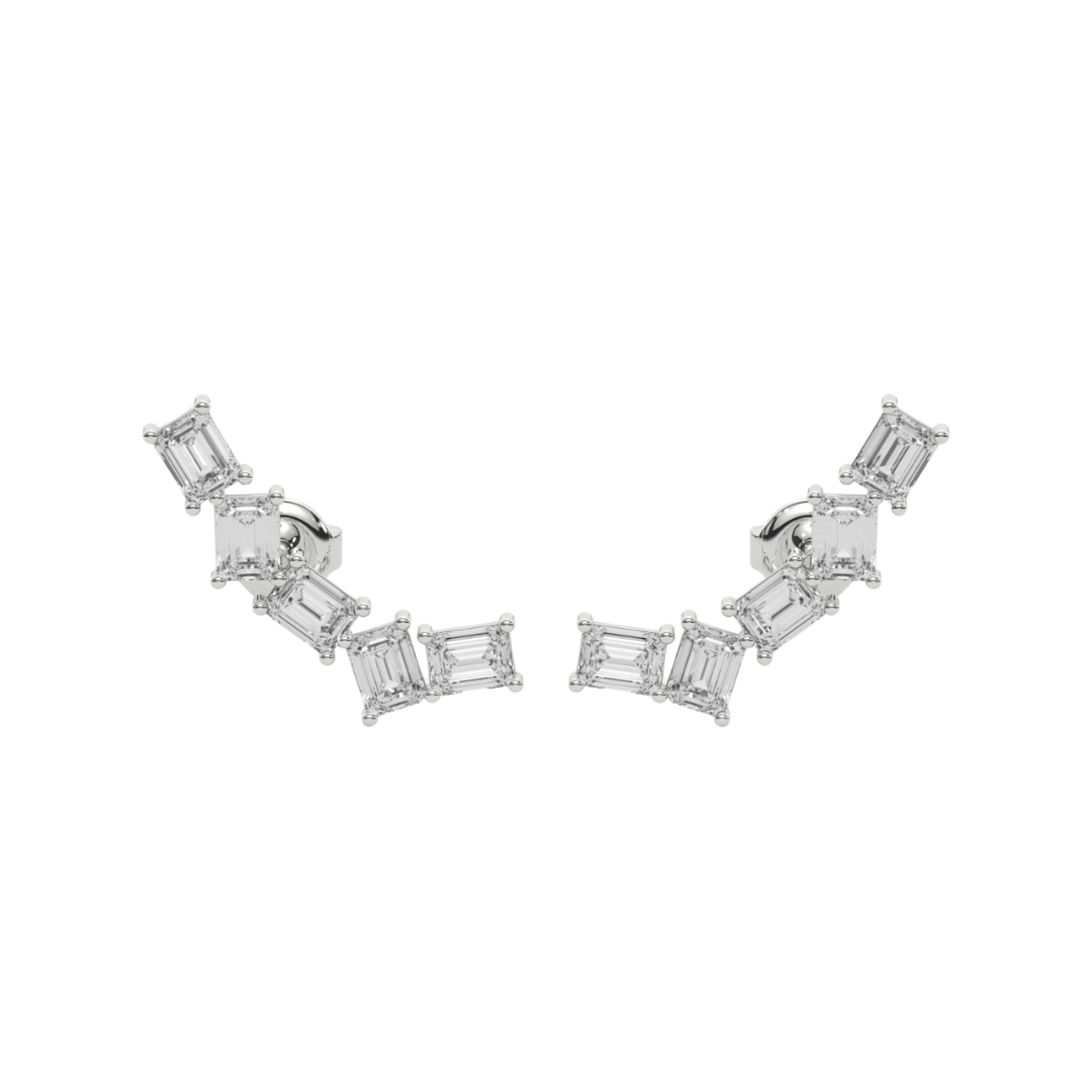 Earrings featuring five dazzling emerald cut diamonds, meticulously set for a sophisticated and timeless design.