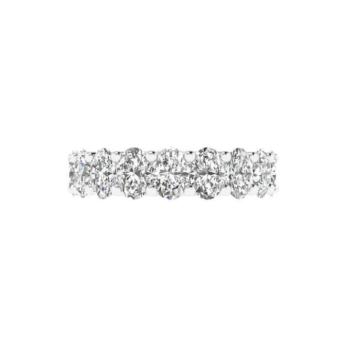 Oval diamond eternity band available in 3 carat and 4 carat total weight, featuring a continuous circle of brilliant oval-shaped diamonds in an elegant design.