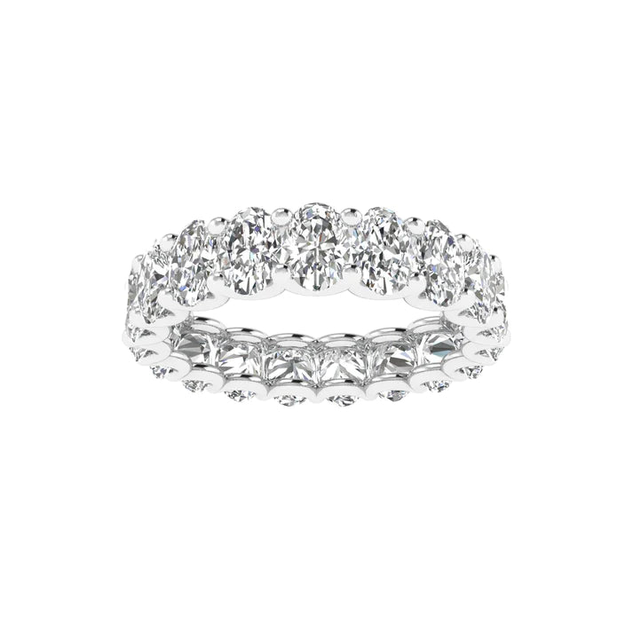 Oval diamond eternity band available in 3 carat and 4 carat total weight, featuring a continuous circle of brilliant oval-shaped diamonds in an elegant design.