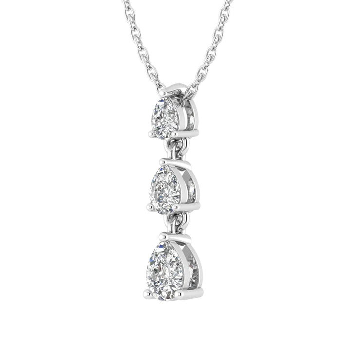 Pear diamond graduated pendant featuring three pear-shaped diamonds in a cascading design, set in 14k