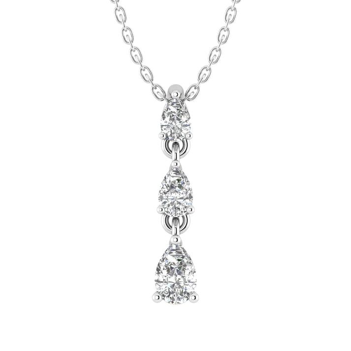 Pear diamond graduated pendant featuring three pear-shaped diamonds in a cascading design, set in 14k