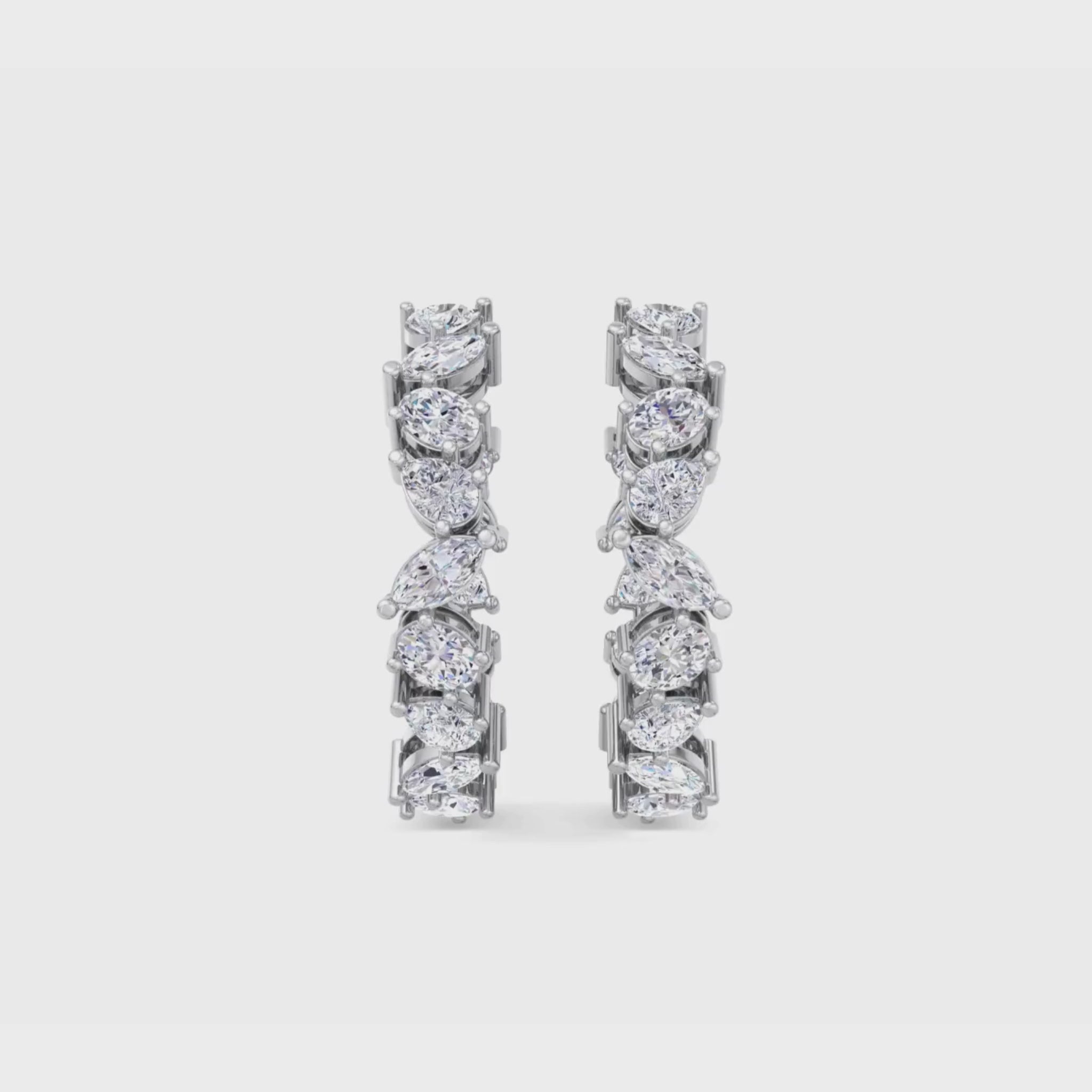 14k gold multi-shape diamond inside out hoop earrings with marquise, oval, and pear lab-created diamonds