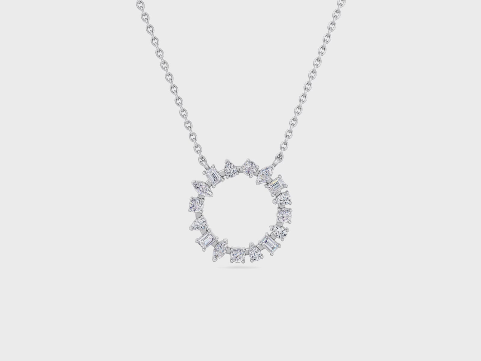 14k gold multi shape diamond circle pendant with lab-created diamonds by Sakaris Jewelers