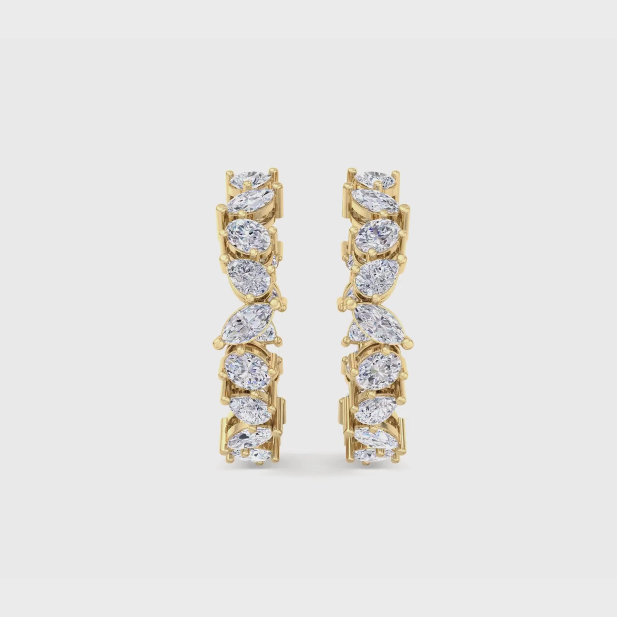 14k gold multi-shape diamond inside out hoop earrings with marquise, oval, and pear lab-created diamonds