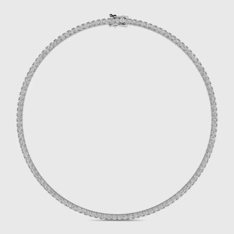 14k gold round diamond tennis necklace with 20ct or 25ct lab-created diamonds in 16 or 18 inches by Sakaris Jewelers