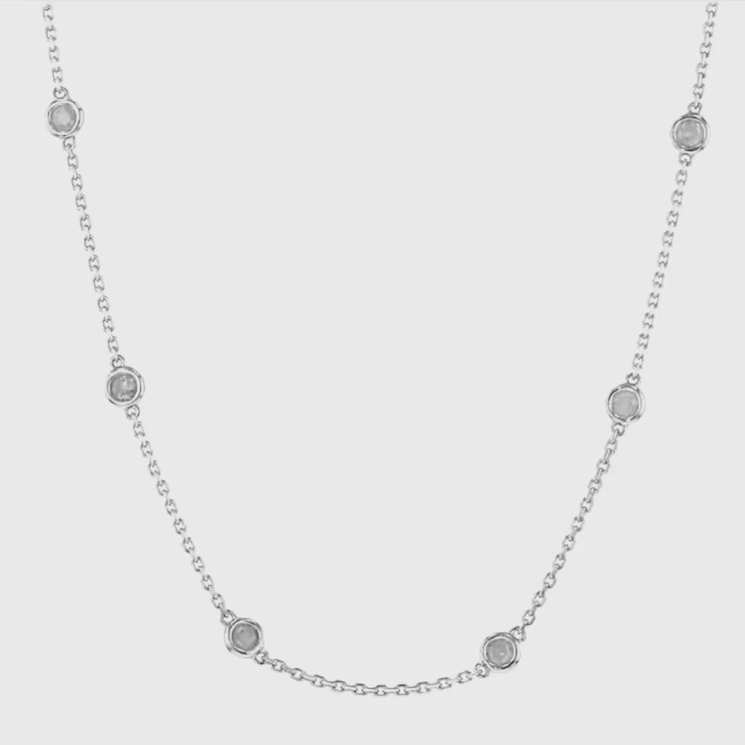 18-inch diamond yard necklace featuring evenly spaced brilliant diamonds, available in 2.7 carat and 4.2 carat total weight
