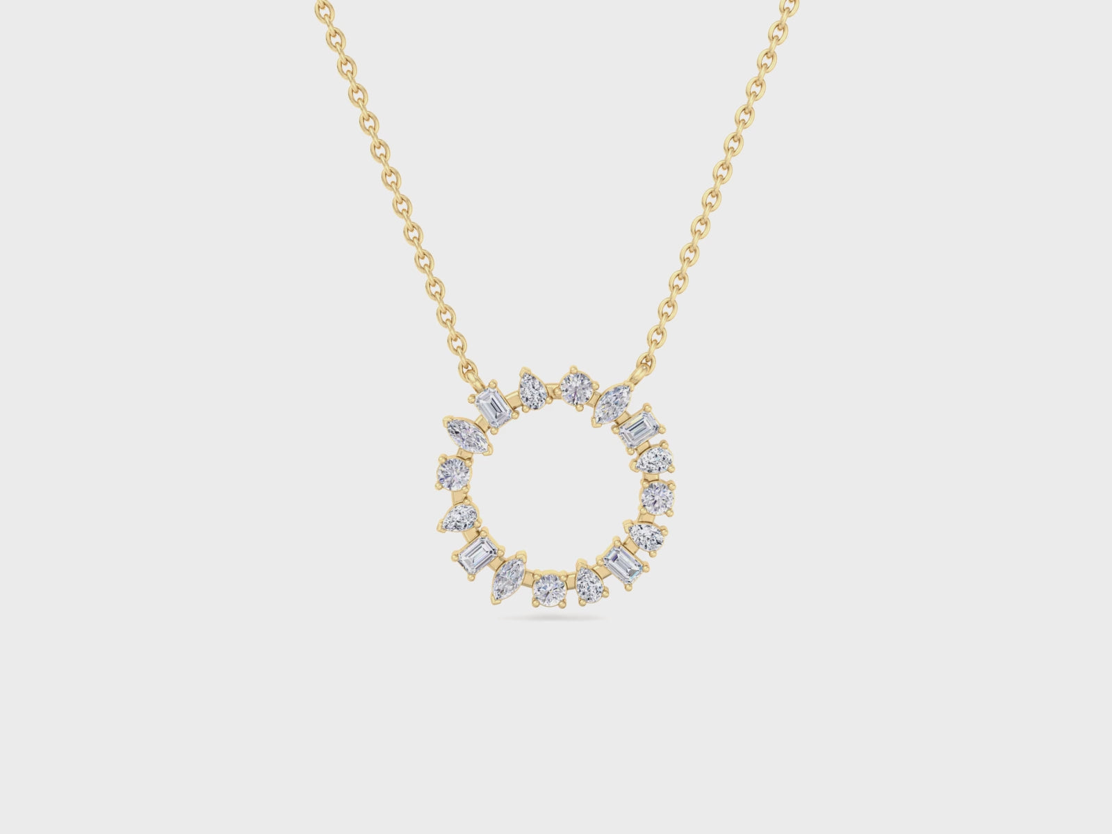 14k gold multi shape diamond circle pendant with lab-created diamonds by Sakaris Jewelers