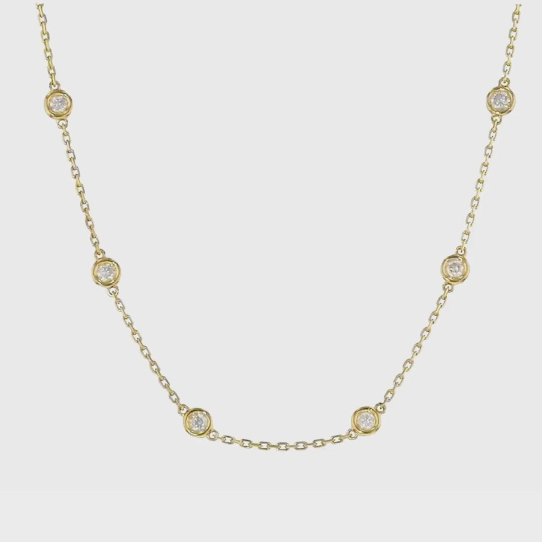 18-inch diamond yard necklace featuring evenly spaced brilliant diamonds, available in 2.7 carat and 4.2 carat total weight