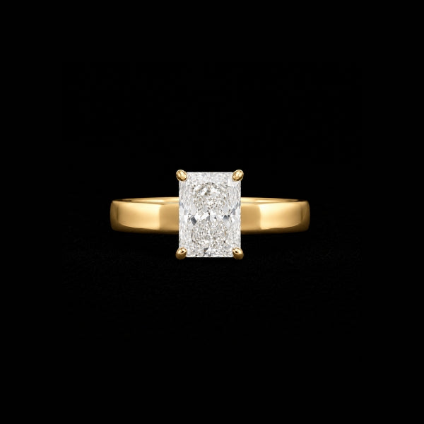 Custom cigar band engagement ring with wide diamond set band designed by Sakaris Jewelers Naples Florida