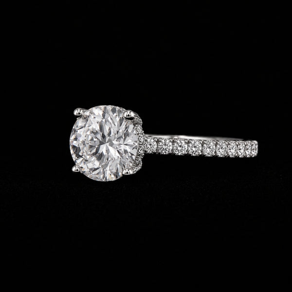 Custom pave band engagement ring with diamond set band by Sakaris Jewelers Naples Florida