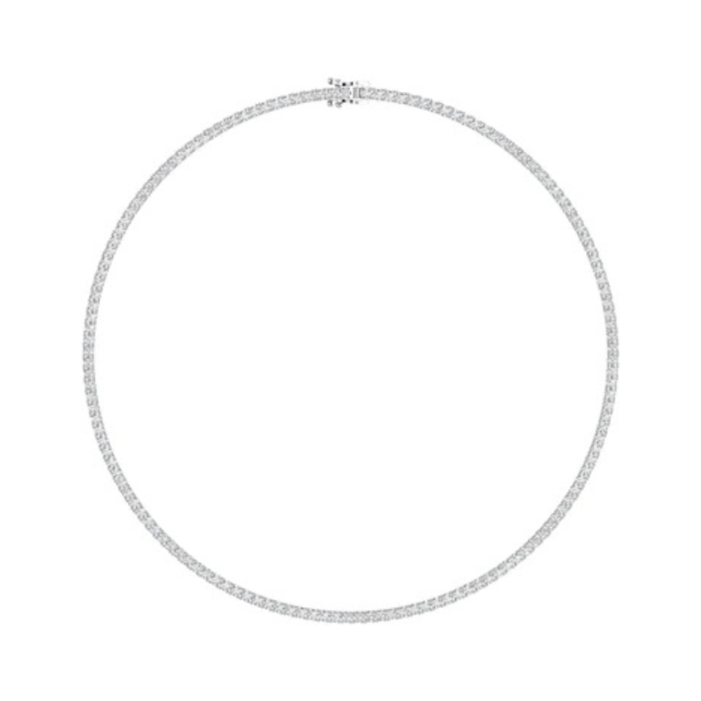 14k gold diamond tennis necklace with 5ct or 7ct lab-created round diamonds in 16 or 18 inches by Sakaris Jewelers