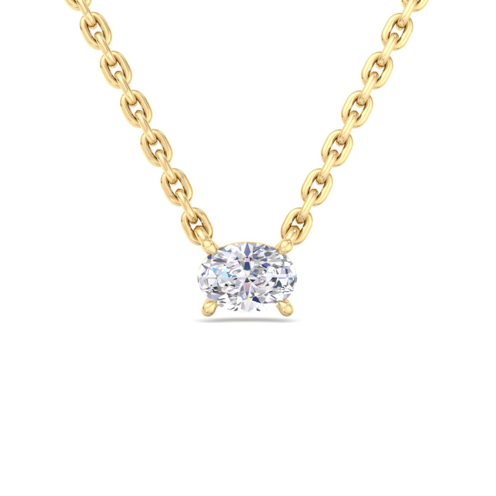 14k gold east to west oval cut diamond pendant with lab-created diamond