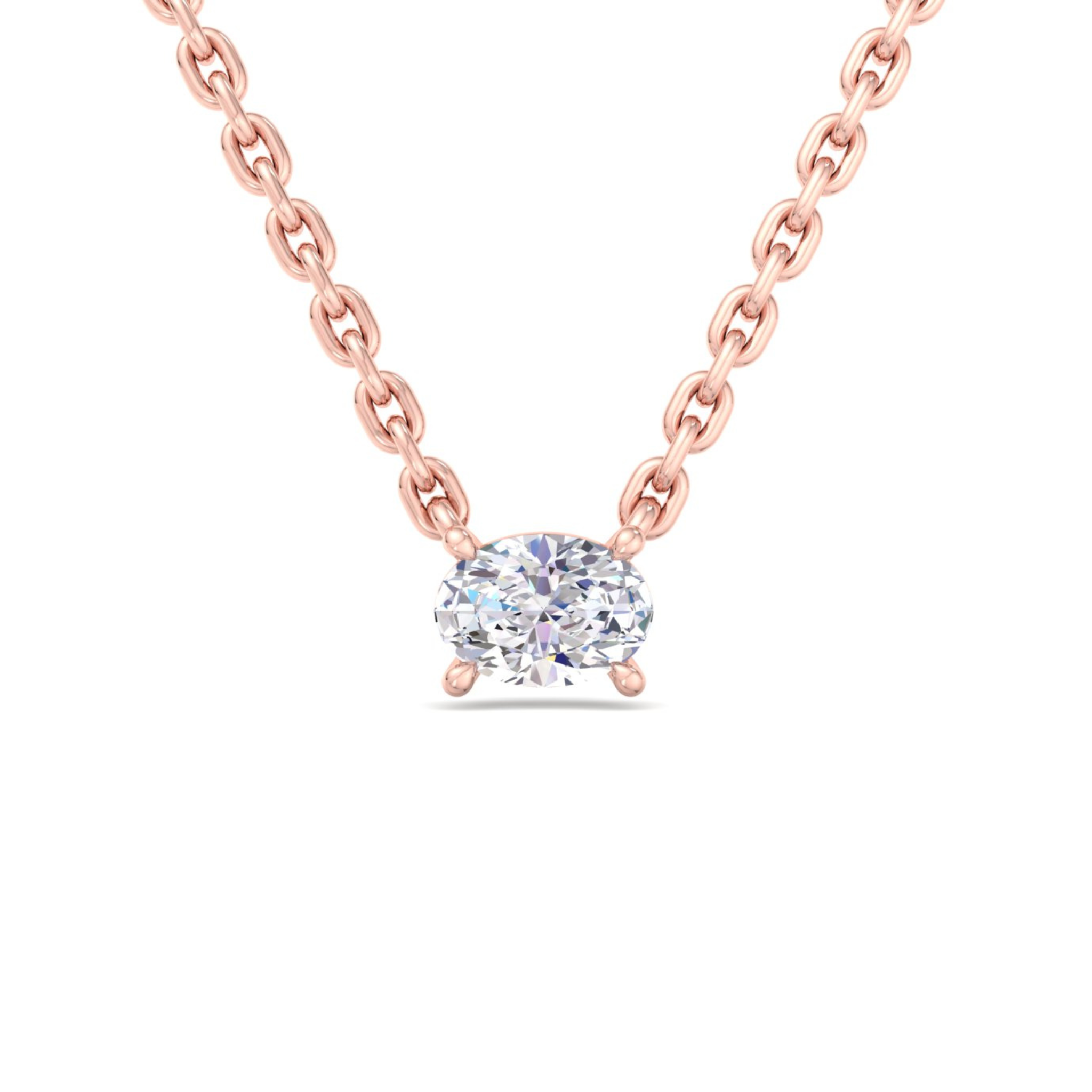 14k gold east to west oval cut diamond pendant with lab-created diamond