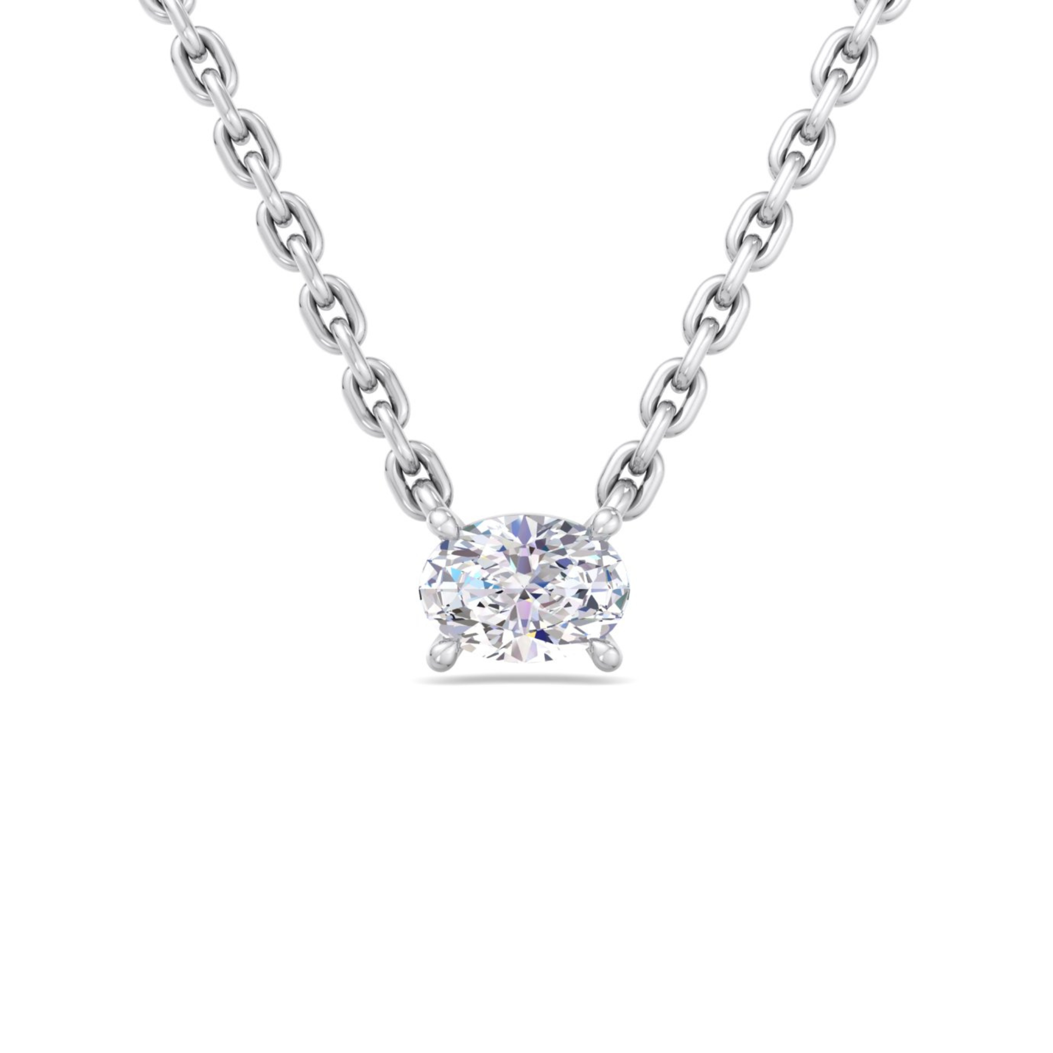 14k gold east to west oval cut diamond pendant with lab-created diamond