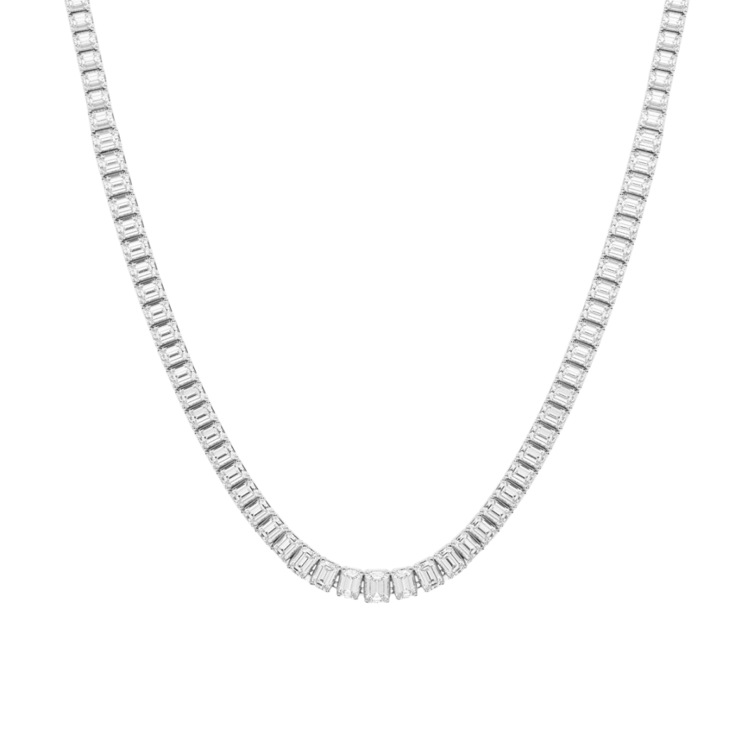 14k gold north to south emerald cut diamond tennis necklace with lab-created diamonds