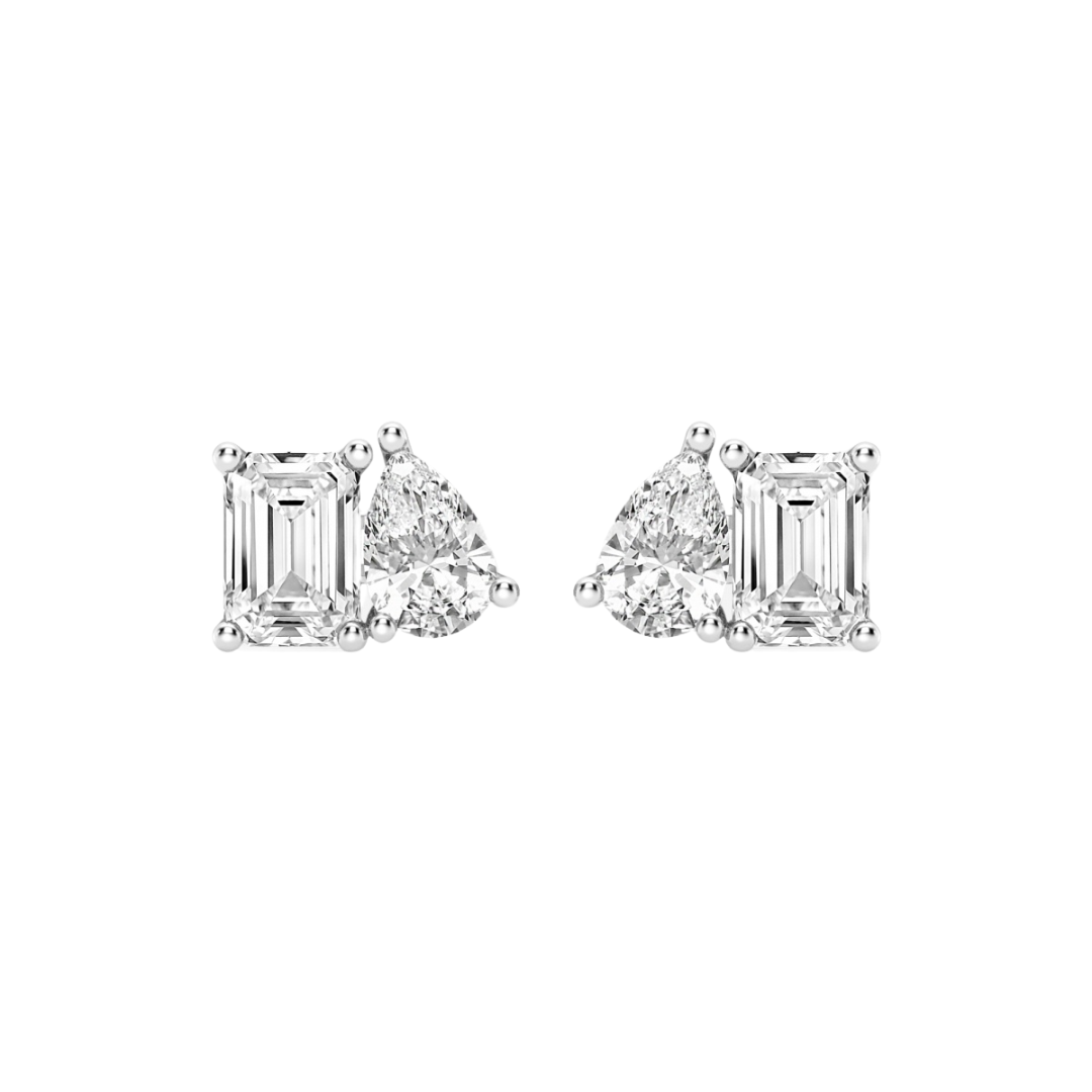 14k gold toi et moi earrings with oval and pear lab-created diamonds