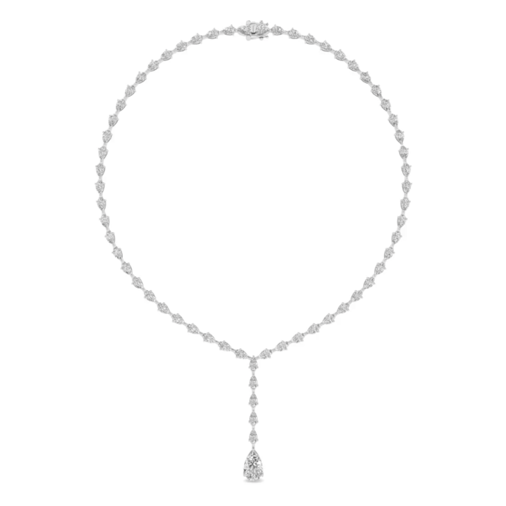 14k gold pear diamond tennis necklace with lab-created pear diamond drop