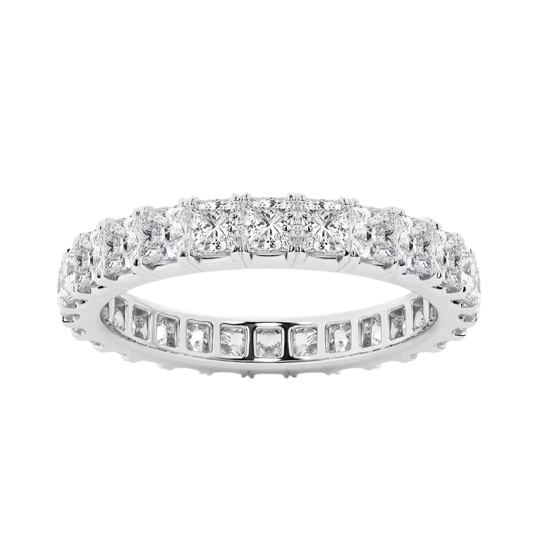 14k gold princess cut diamond eternity band with lab-created diamonds