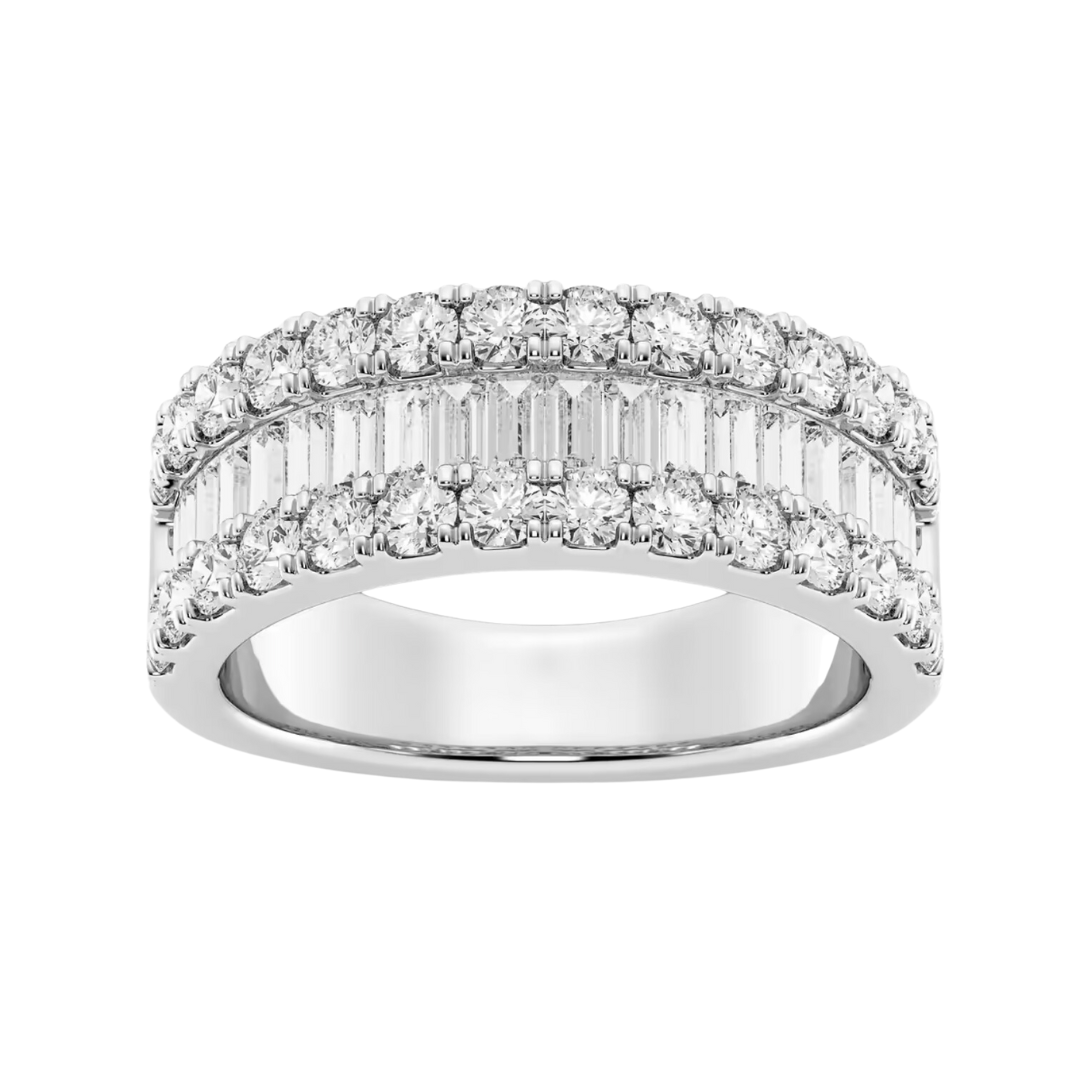 14k gold round and baguette diamond half eternity ring with lab-created diamonds