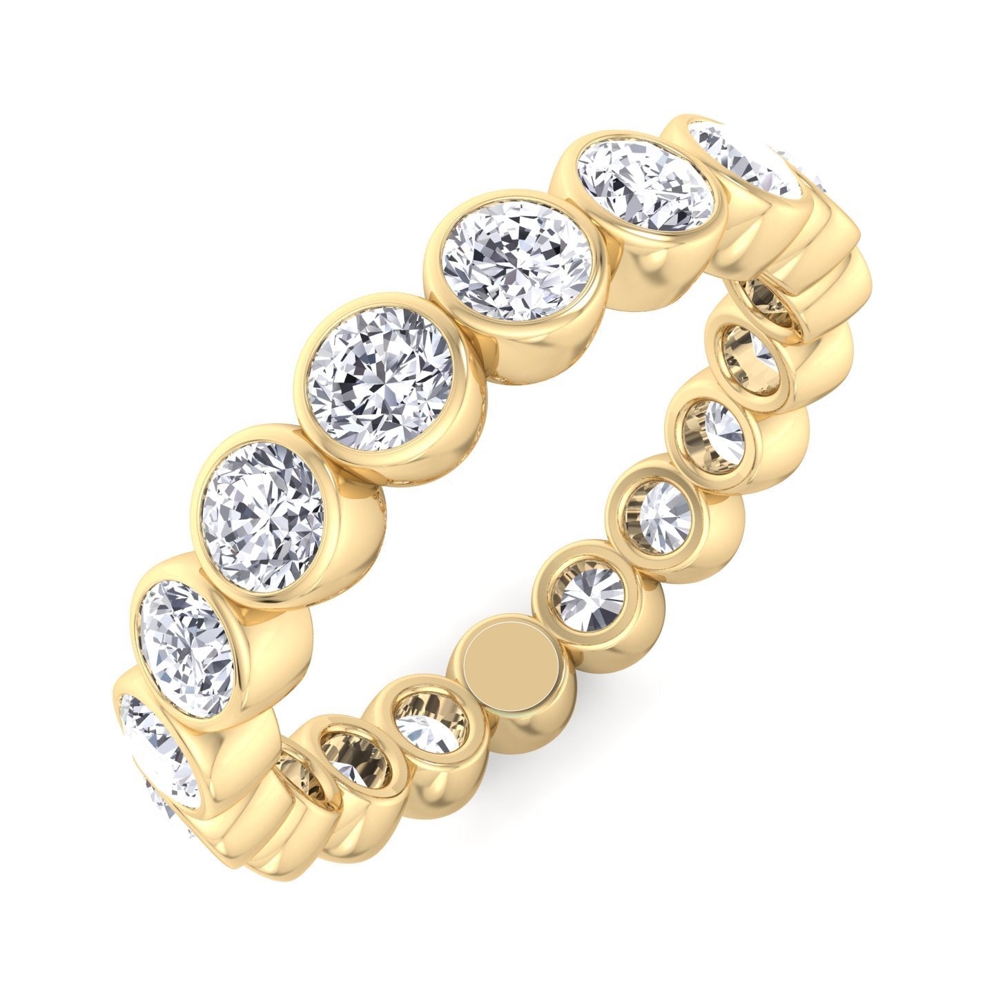 14k gold round diamond bezel set eternity ring with lab-created diamonds