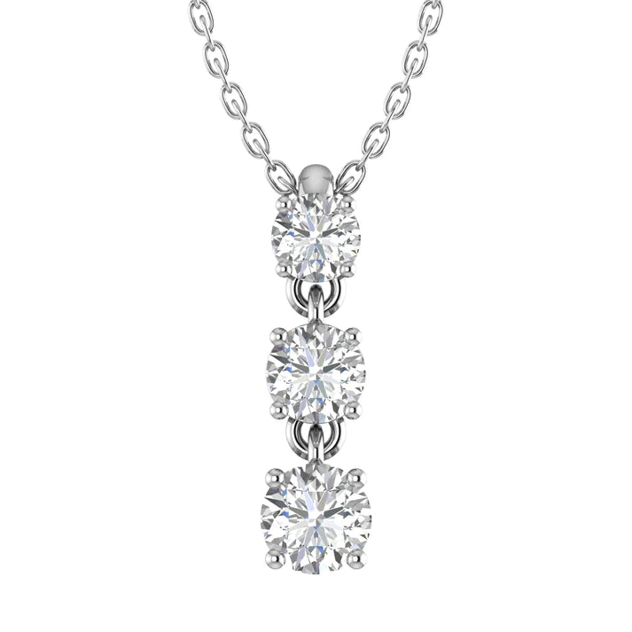14k gold round diamond graduated drop pendant with 3 lab-created diamonds by Sakaris Jewelers