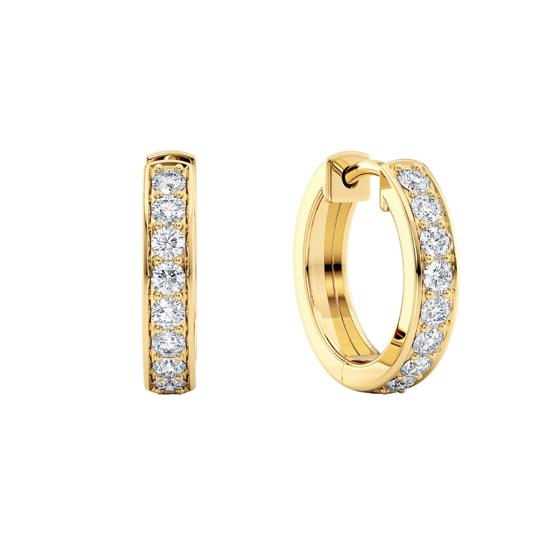 14k gold round diamond huggie earrings with lab-created diamonds by Sakaris Jewelers