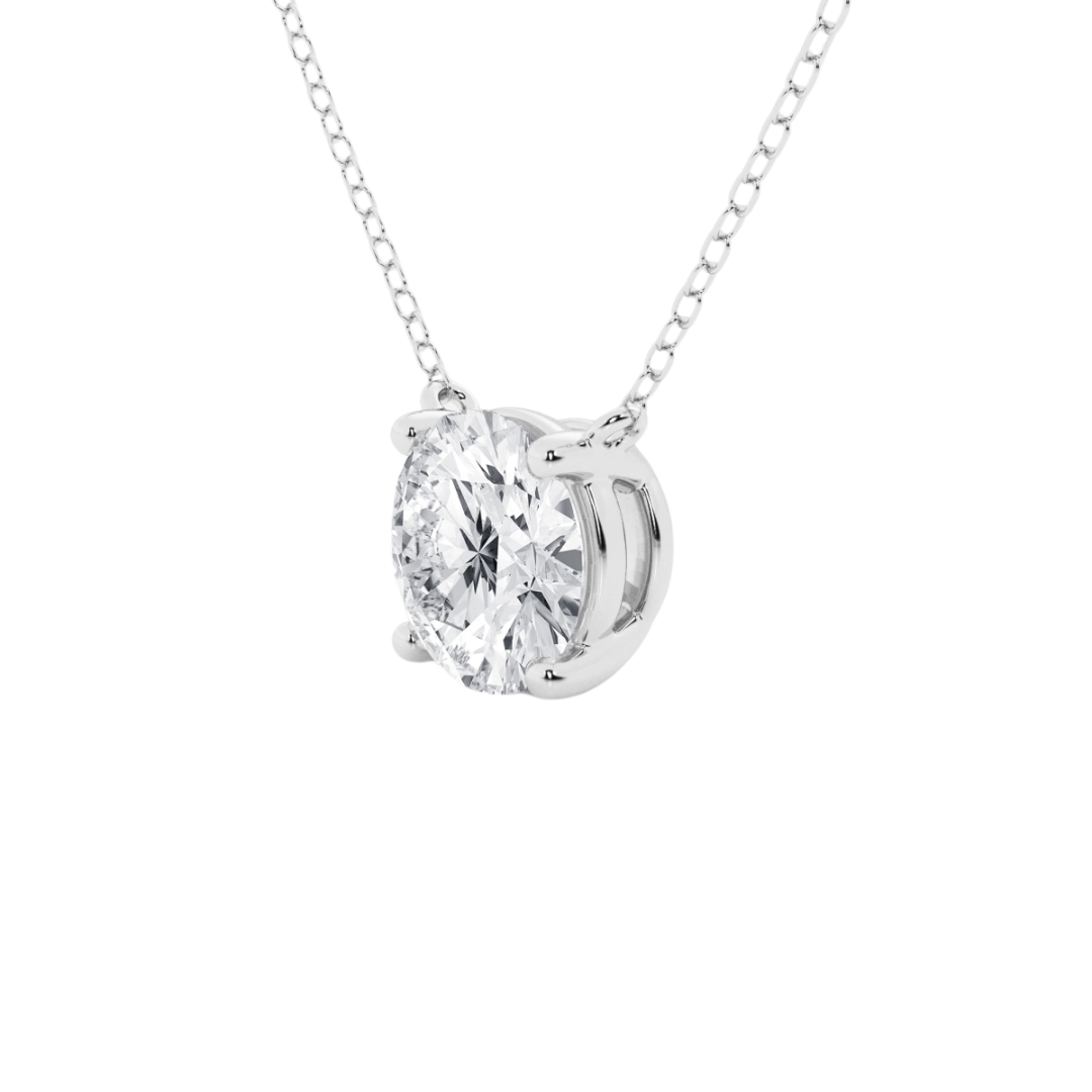 14k gold round diamond solitaire pendant with lab-created diamond by Sakaris Jewelers
