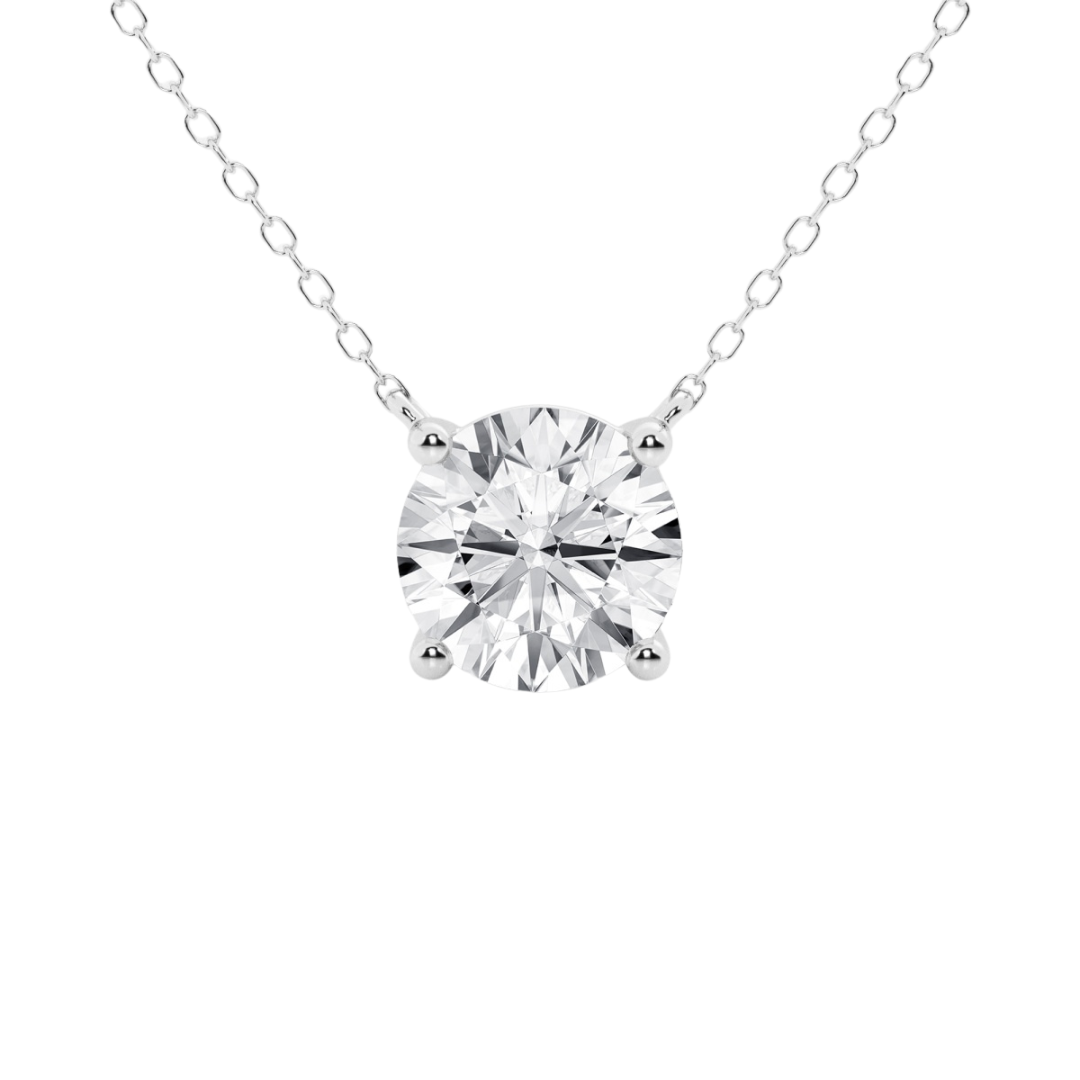 14k gold round diamond solitaire pendant with lab-created diamond by Sakaris Jewelers
