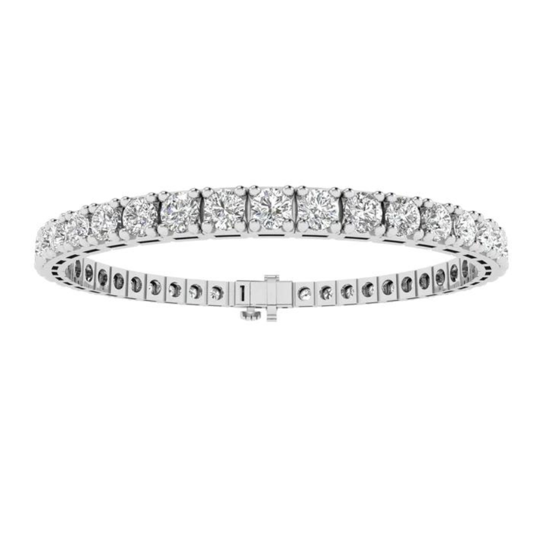 14k gold round diamond tennis bracelet with 9ct, 10.5ct, or 12ct lab-created diamonds by Sakaris Jewelers