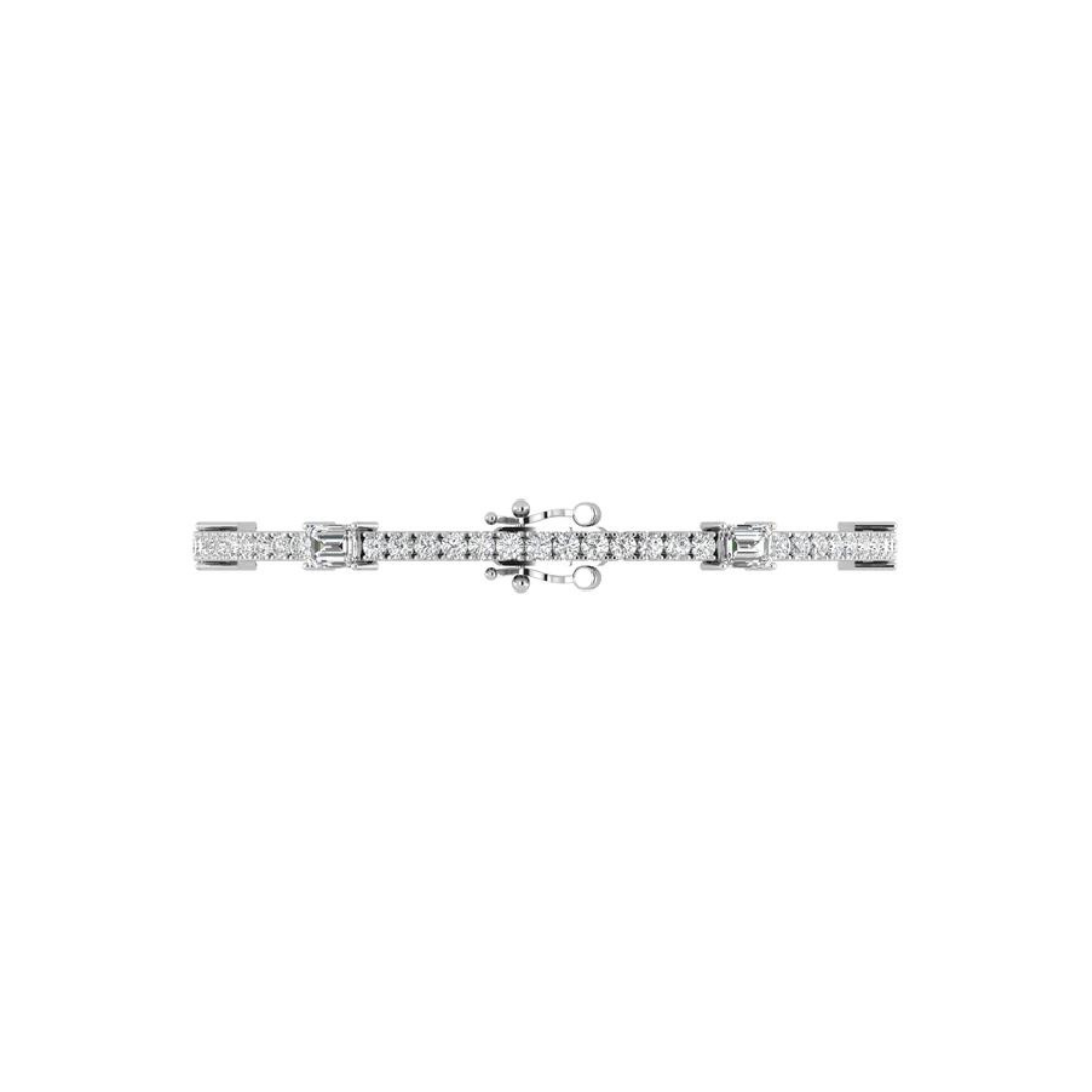 14k gold tennis bracelet with round and emerald cut lab-created diamonds by Sakaris Jewelers