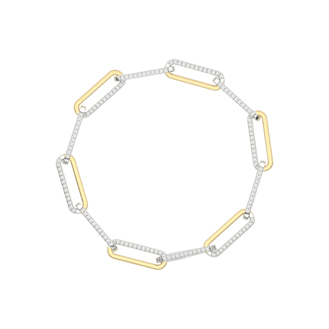 Diamond paperclip bracelet featuring a modern design with sparkling diamonds adorning sleek paperclip-style links.