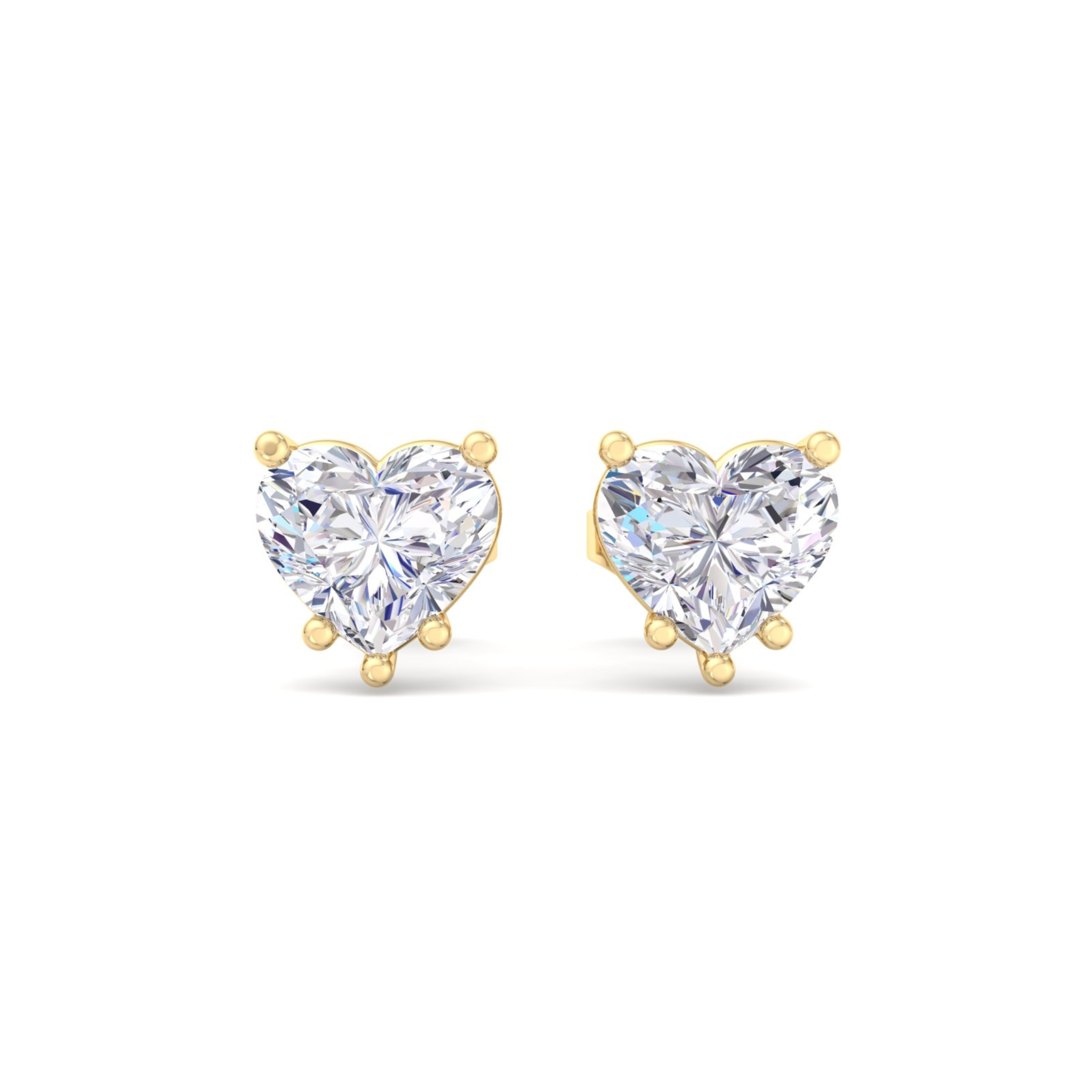 A pair of heart-shaped diamond stud earrings featuring brilliant heart-shaped diamonds with secure backing, perfect for a romantic and elegant look.