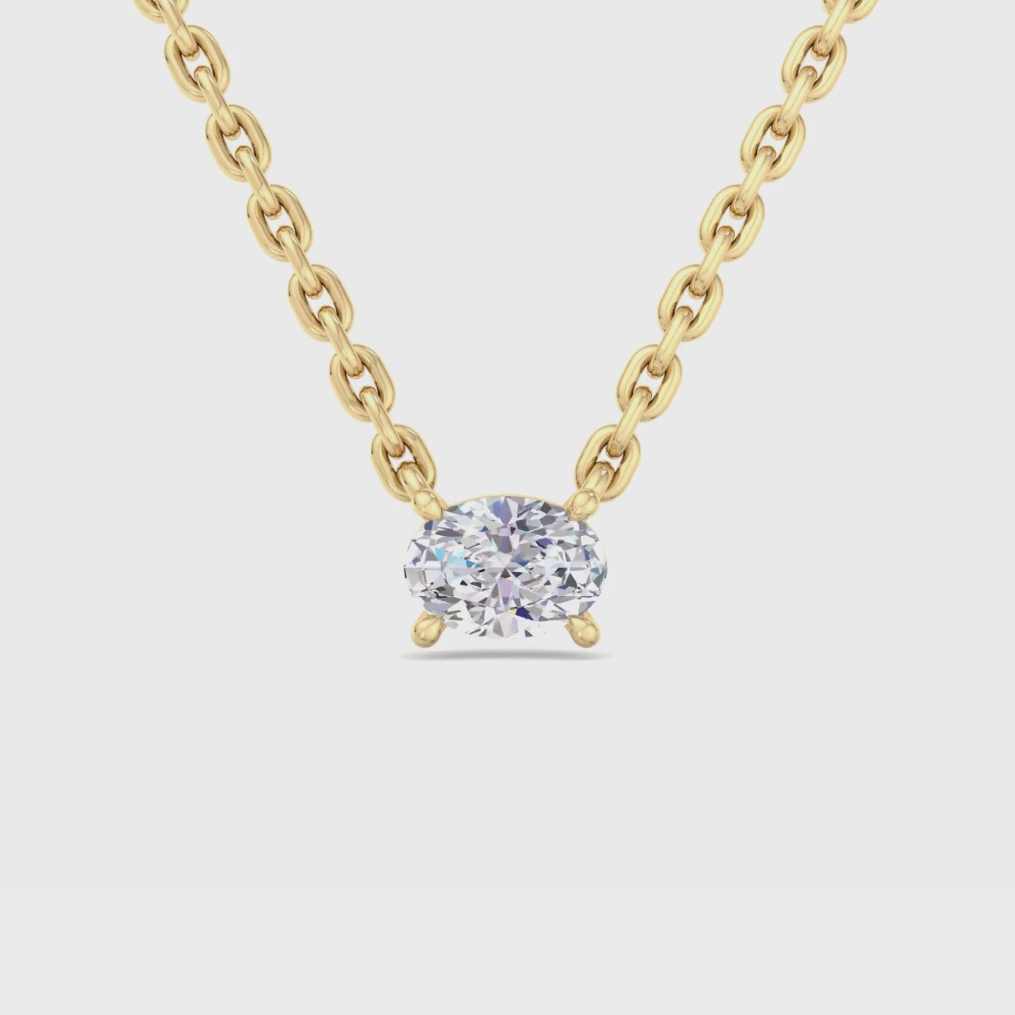 14k gold east to west oval cut diamond pendant with lab-created diamond